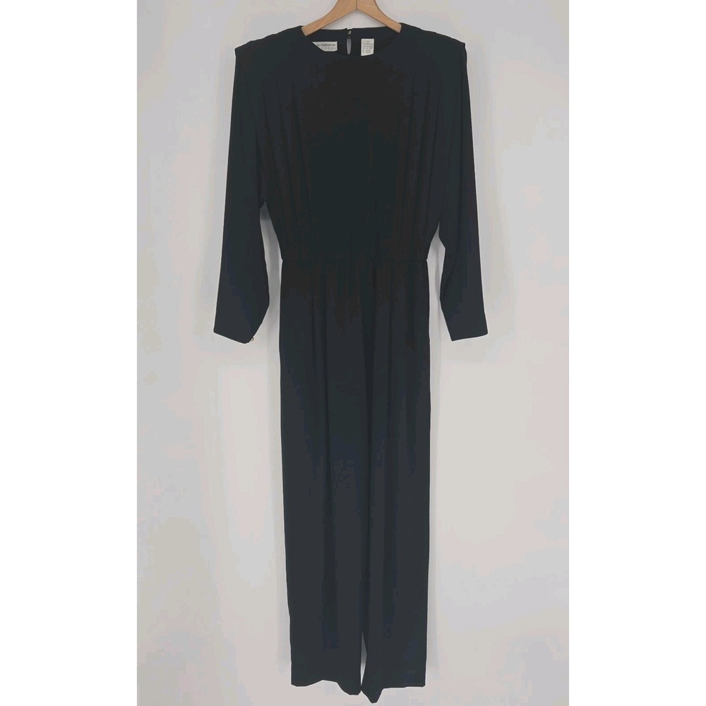 Vintage Liz Claiborne Dresses Black Jumpsuit Size 8 Pleated Wide Leg 80s Party Y